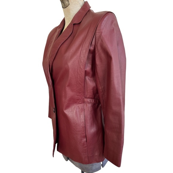 Vintage Lowenbur Bordeaux Red Leather Blazer Jacket - Picture 2 of 7